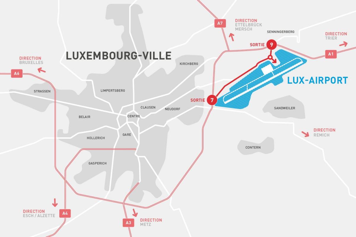 mapa de Luxemburgo aeroporto
