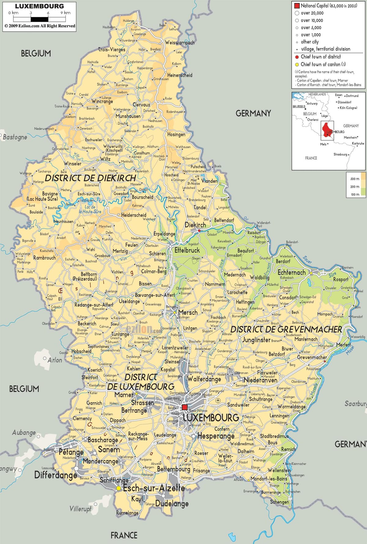 mapa de Luxemburgo física